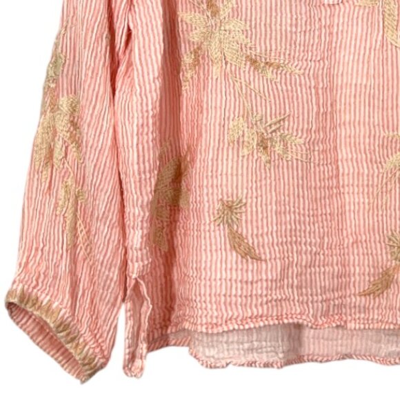 Johnny Was Joelle Collared Prairie Blouse Embroidered Stripe Large Pre-Loved - Picture 2 of 5